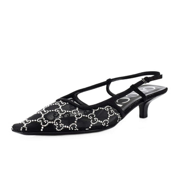 Gucci Women's Slingback Pumps Crystal GG Embellished Mesh