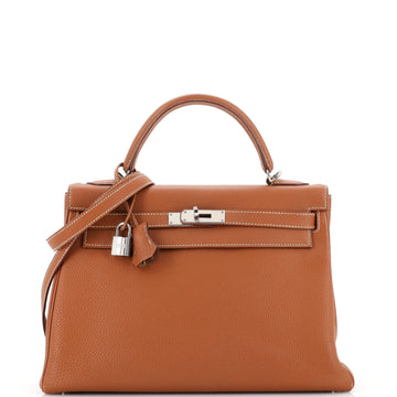 Hermes Kelly Handbag Brown Togo with Palladium Hardware 32