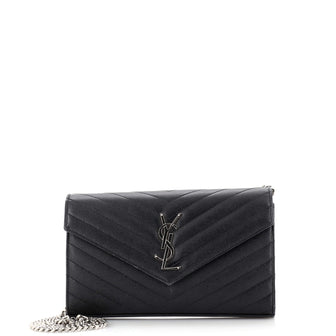 Saint Laurent Classic Monogram Wallet on Chain Matelasse Chevron Leather Medium