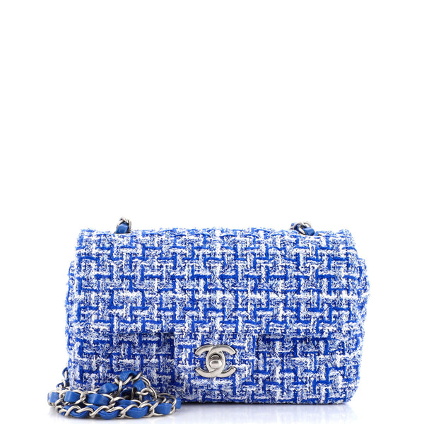 Chanel Classic Single Flap Bag Braided Quilted Tweed Mini Blue 4360401