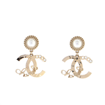 Chanel Coco Script CC Drop Earrings Metal with Faux Pearls and Crystals