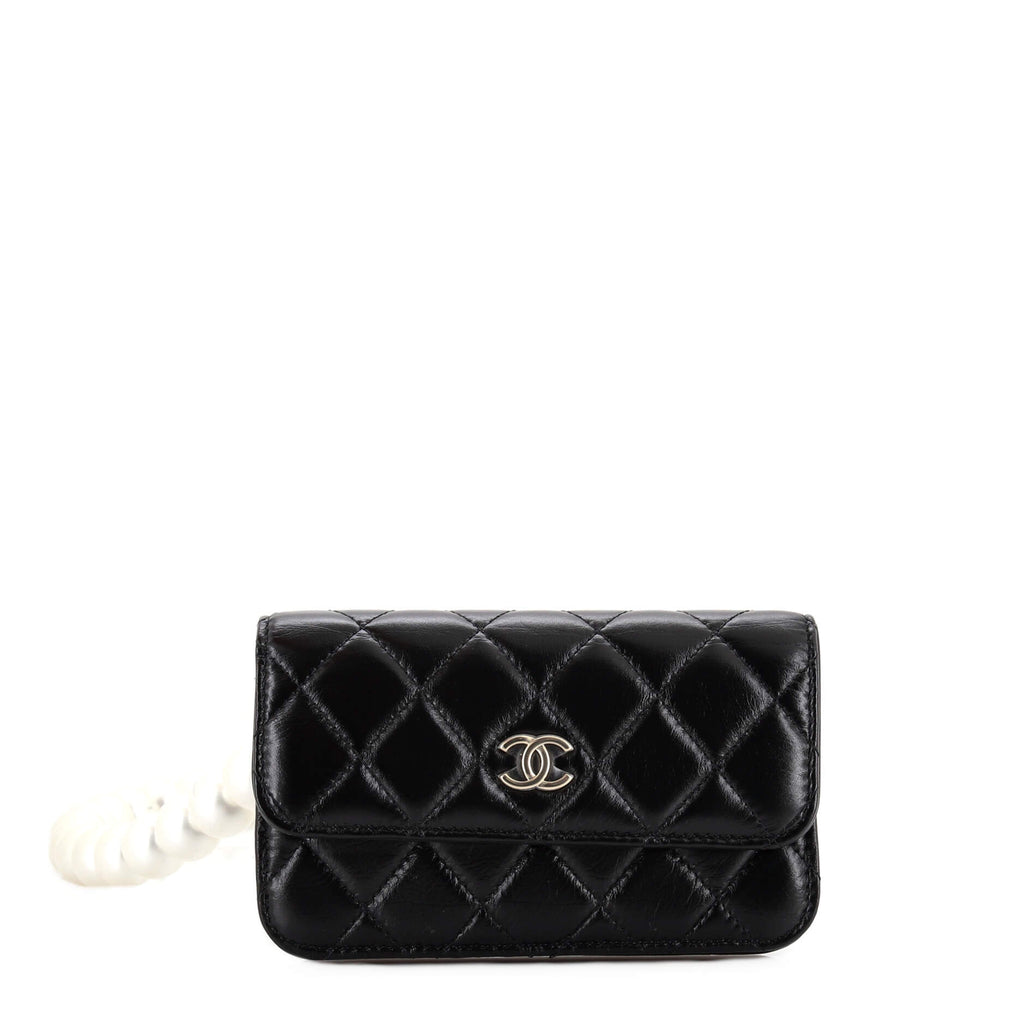 Chanel Double Zip Clutch with Pearl Chain Quilted Lambskin 3828117