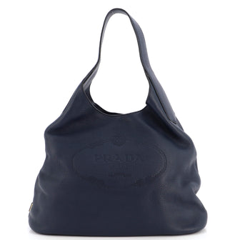 Prada Logo Hobo Embossed Vitello Daino Large