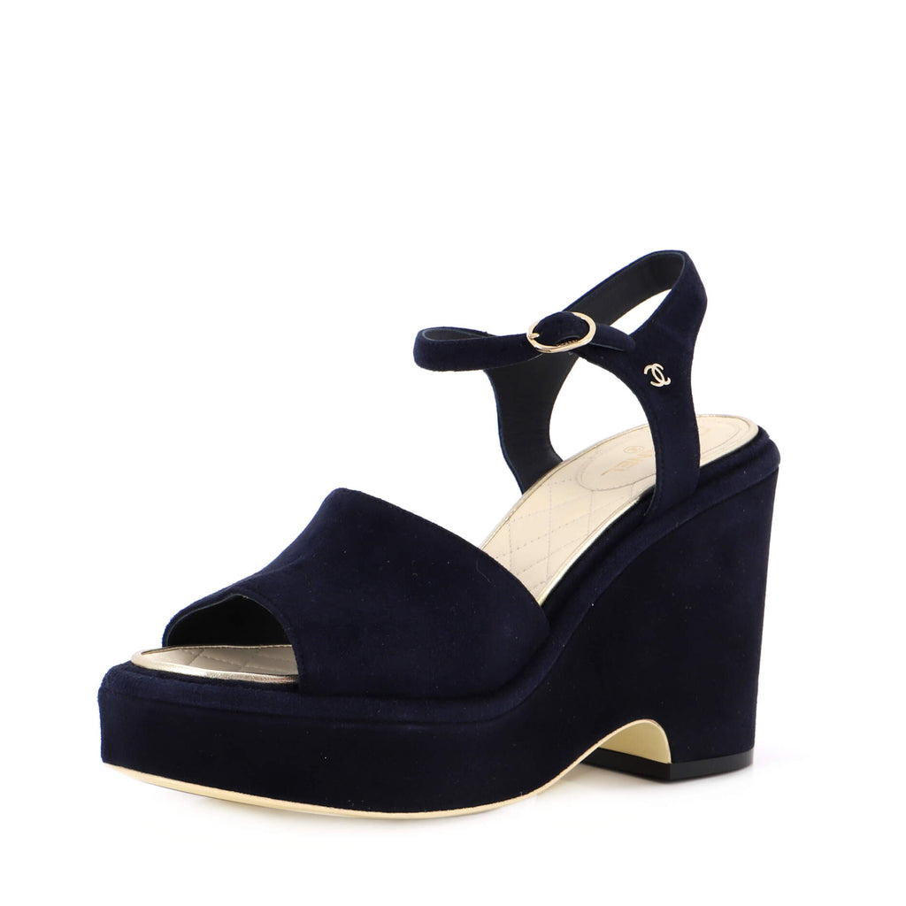 Chanel Blue Wedge Sandals