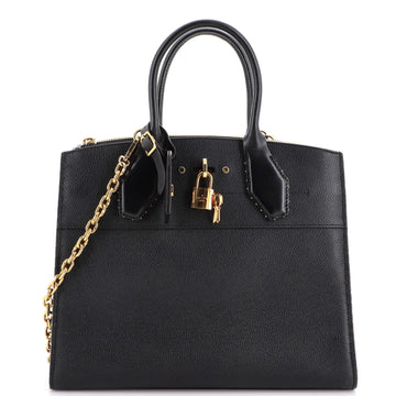 Louis Vuitton City Steamer Handbag Studded Leather MM