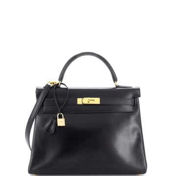 Hermes Kelly Handbag Black Box Calf with Gold Hardware 32
