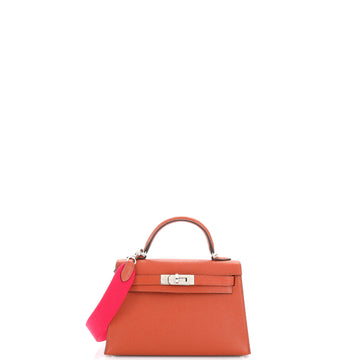 Hermes Kelly Mini II Amazone Handbag Brown Chevre Mysore with Palladium Hardware 20