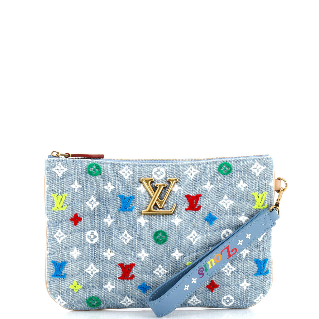 Louis Vuitton New Wave Zipped Pochette Monogram Embroidered Quilted Denim  Blue 21329684