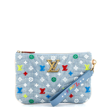 Louis Vuitton New Wave Zipped Pochette Monogram Embroidered Quilted Denim