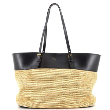 Saint Laurent Boucle E/W Shopping Tote Raffia with Leather Medium