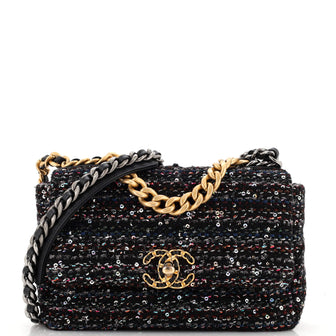 Chanel 19 Flap Bag Quilted Tweed and Sequins Medium