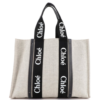 Chloe Woody Tote Canvas with Leather Large