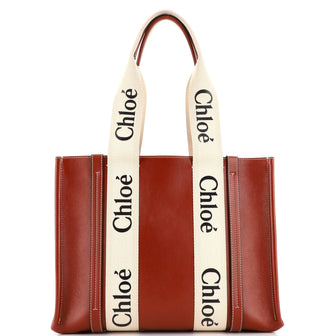 Chloe Woody Tote Leather with Canvas Medium