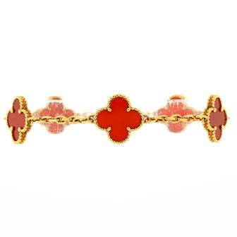 Van Cleef & Arpels Vintage Alhambra 5 Motifs Bracelet 18K Yellow Gold and Carnelian