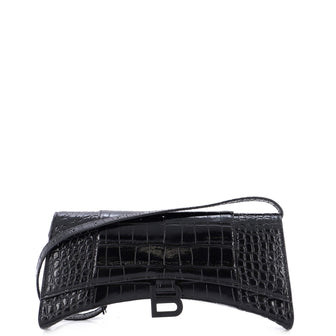 Balenciaga Hourglass Sling Shoulder Bag Crocodile Embossed Leather Small
