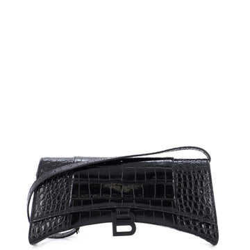 Balenciaga Hourglass Sling Shoulder Bag Crocodile Embossed Leather Small