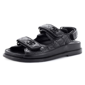 Chanel Women's Velcro Dad Sandals Quilted Leather