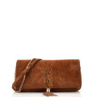Saint Laurent Kate 99 Tassel Flap Bag Crocodile Embossed Nubuck Medium