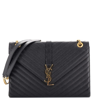 Saint Laurent Classic Monogram Envelope Satchel Matelasse Chevron Leather Large