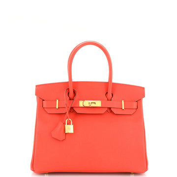 Hermes Birkin Handbag Red Epsom with Gold Hardware 30
