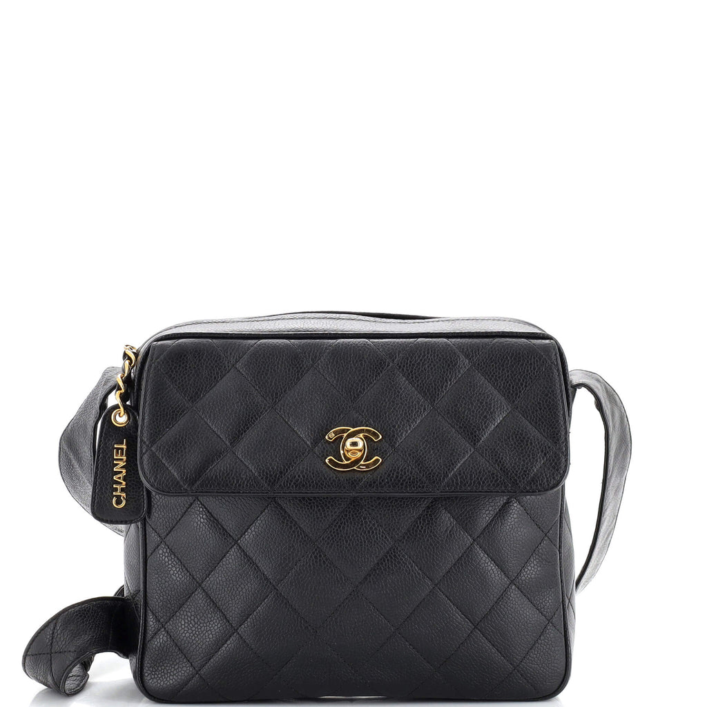 Chanel Vintage CC Front Pocket Zip Messenger Quilted Caviar Medium Black  21348333