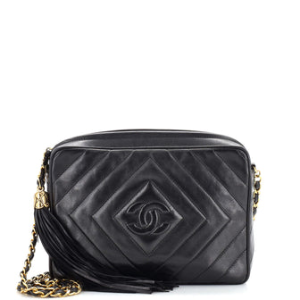 Chanel Vintage Diamond CC Camera Bag Quilted Leather Medium Black