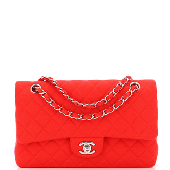 Chanel Classic Double Flap Bag Quilted Jersey Medium Red 21348352