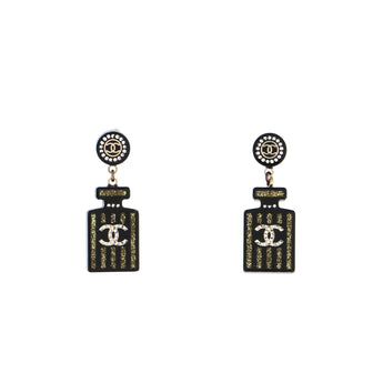 Chanel CC Perfume Bottle Dangle Earrings Crystal Embellished Resin