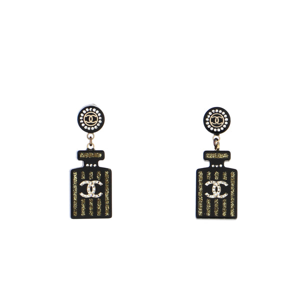CC Perfume Bottle Dangle Earrings Crystal Embellished Resin