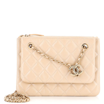 Chanel CC Drawstring Double Zip Crossbody Pouch Quilted Lambskin