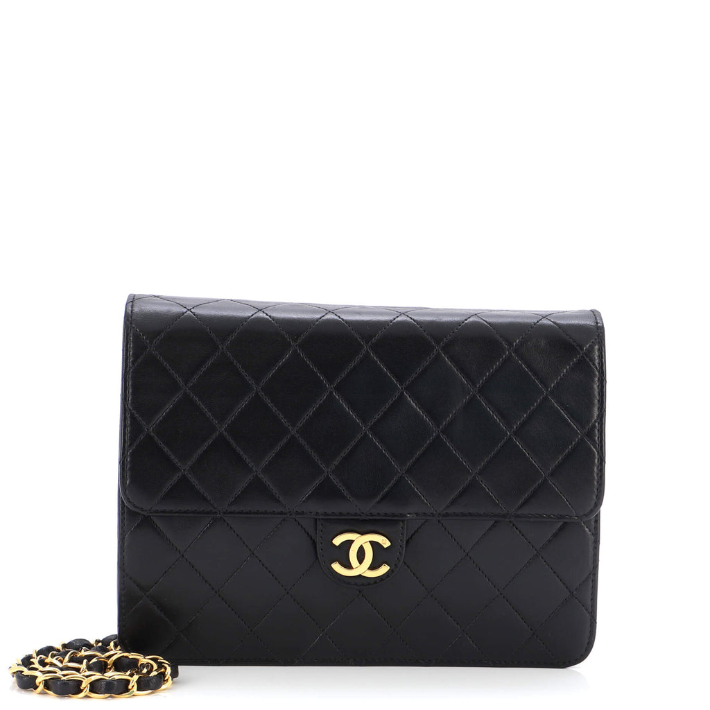 Chanel Vintage Clutch with Chain Quilted Leather Small Black 213484128