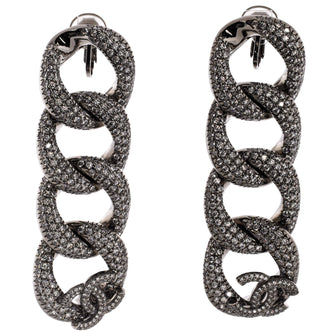 Chanel CC Drop Chain Link Clip-On Earrings Crystal Embellished Metal