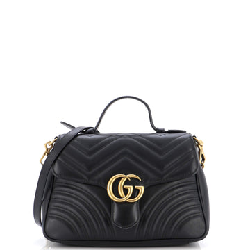 Gucci GG Marmont Top Handle Flap Bag Matelasse Leather Small