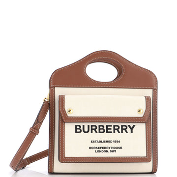 Burberry Logo Pocket Tote Canvas with Leather Mini