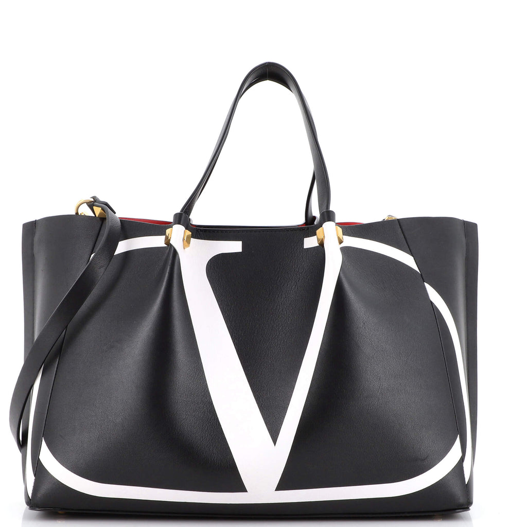 Valentino Black Leather VLogo Escape Medium Tote Bag - Yoogi's Closet