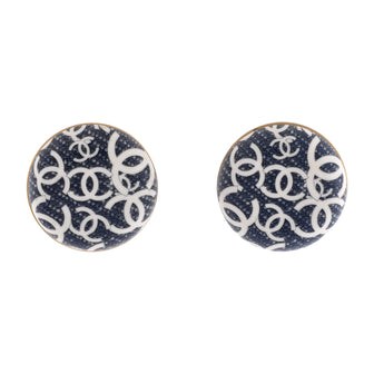 Chanel Vintage Punctured CC Logos Silver Clip On Earrings