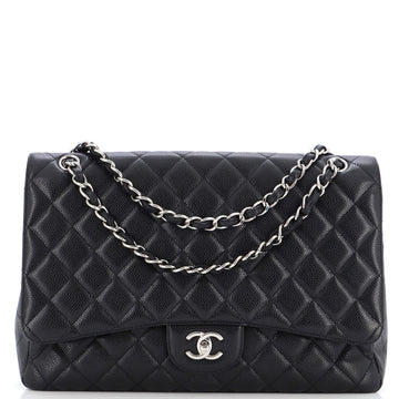Chanel Vintage Classic Single Flap Bag Quilted Caviar Jumbo