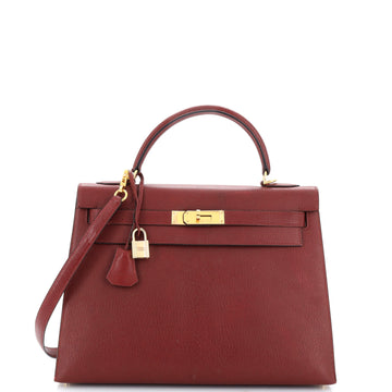 Hermes Kelly Handbag Red Chevre de Coromandel with Gold Hardware 32