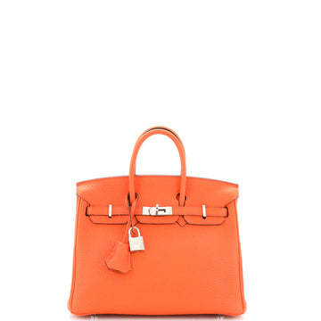 Hermes Birkin Handbag Orange Clemence with Palladium Hardware 25