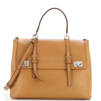 Prada Half Flap Double Turn Lock Satchel Saffiano Leather Large