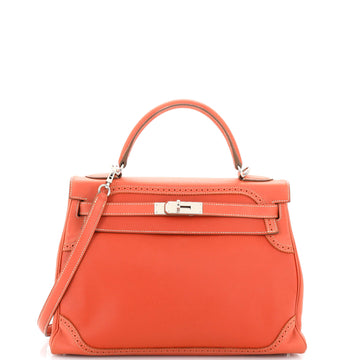 Hermes Kelly Ghillies Handbag Orange Grain d'H and Swift with Palladium Hardware 32