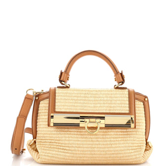 Salvatore Ferragamo Sofia Satchel Raffia with Leather Small