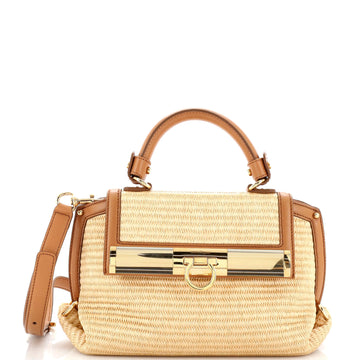 Salvatore Ferragamo Sofia Satchel Raffia with Leather Small