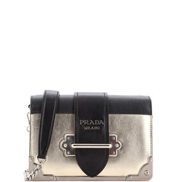 Prada Cahier Chain Crossbody Bag Metallic Leather and Saffiano Small