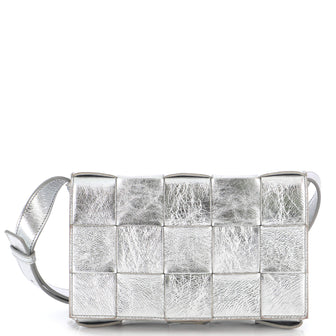 Bottega Veneta Cassette Crossbody Bag Maxi Intrecciato Crinkled Metallic Leather