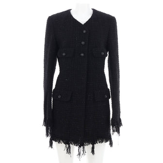 Chanel Women's Button Up Fringe Hem Jacket Glitter Tweed