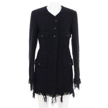 Chanel Women's Button Up Fringe Hem Jacket Glitter Tweed