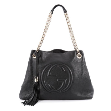 Gucci Soho Shoulder Bag Chain Strap Leather Medium Black 2135501