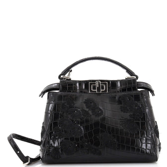 Fendi Peekaboo Bag Embroidered Crocodile Mini Black 2135591