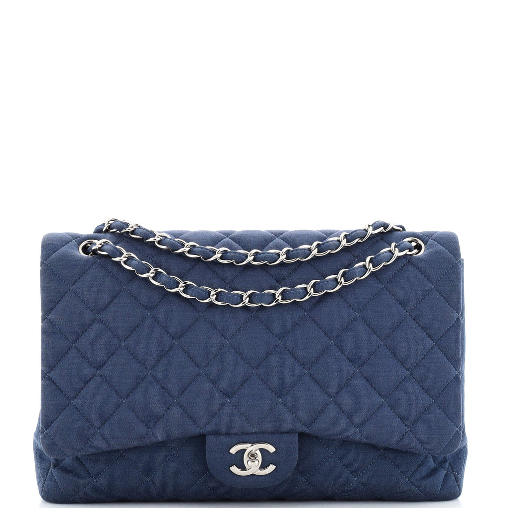 Chanel Classic Single Flap Bag Quilted Jersey Maxi Blue 2135721